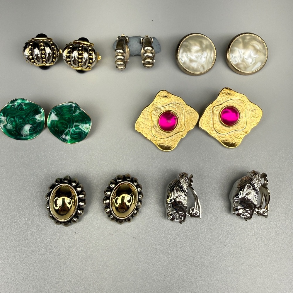 Clip On Earrings Lot Mixed Gold Tone Silver Tone Green Pink Panther MCM 80s